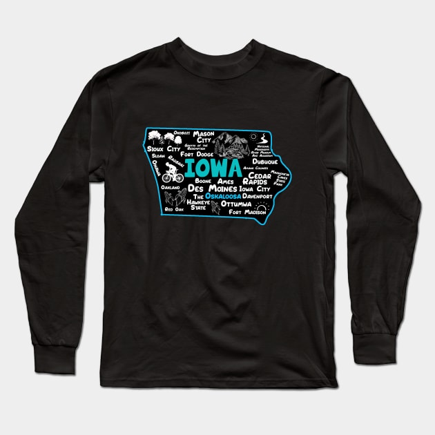 Oskaloosa Iowa map Des Moines Sioux City, Mason City, Boone, Davenport, Ottumwa, Fort Madison Long Sleeve T-Shirt by BoogieCreates